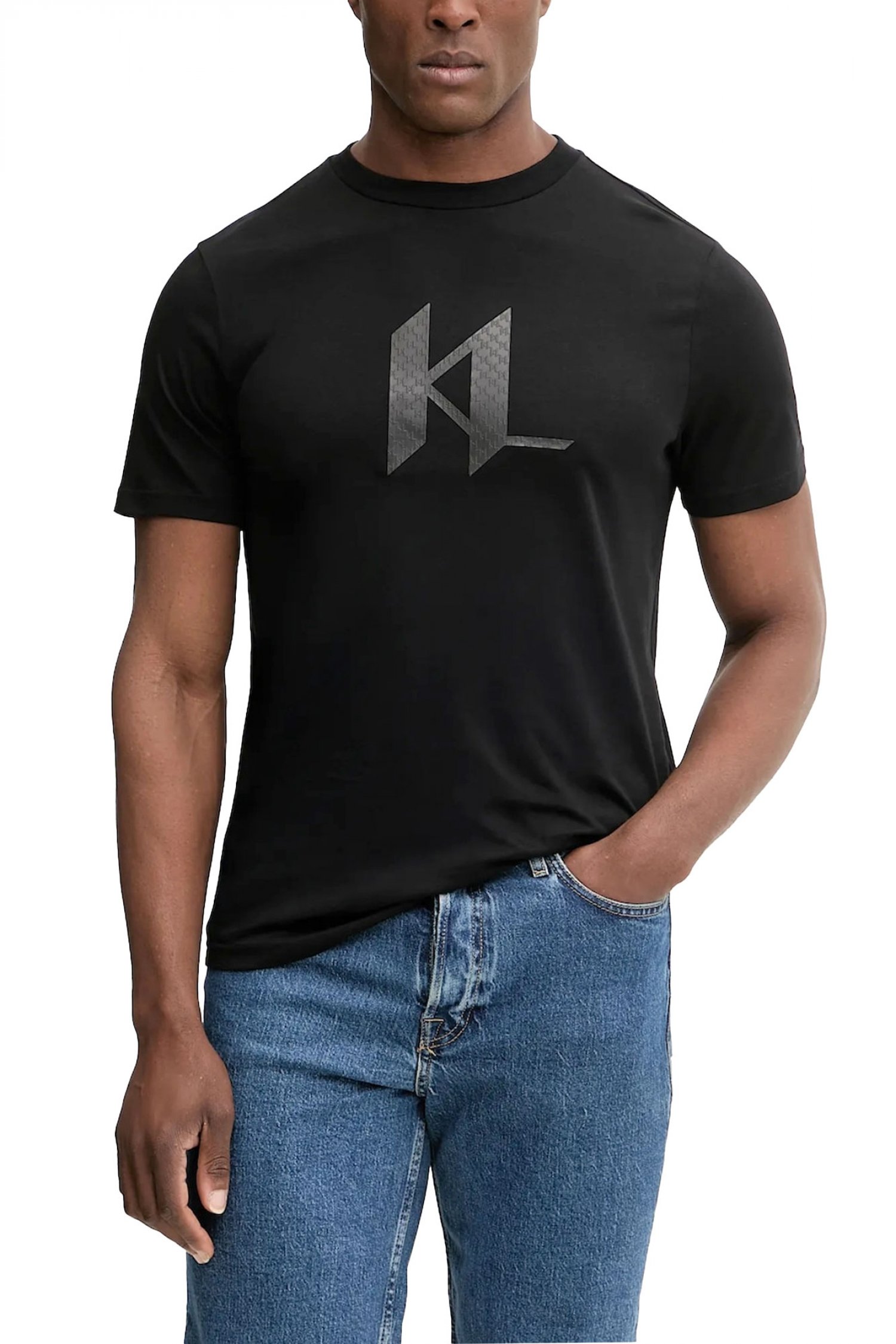 KARL LAGERFELD T-SHIRT CREW NECK LOGO ΜΑΥΡΟ