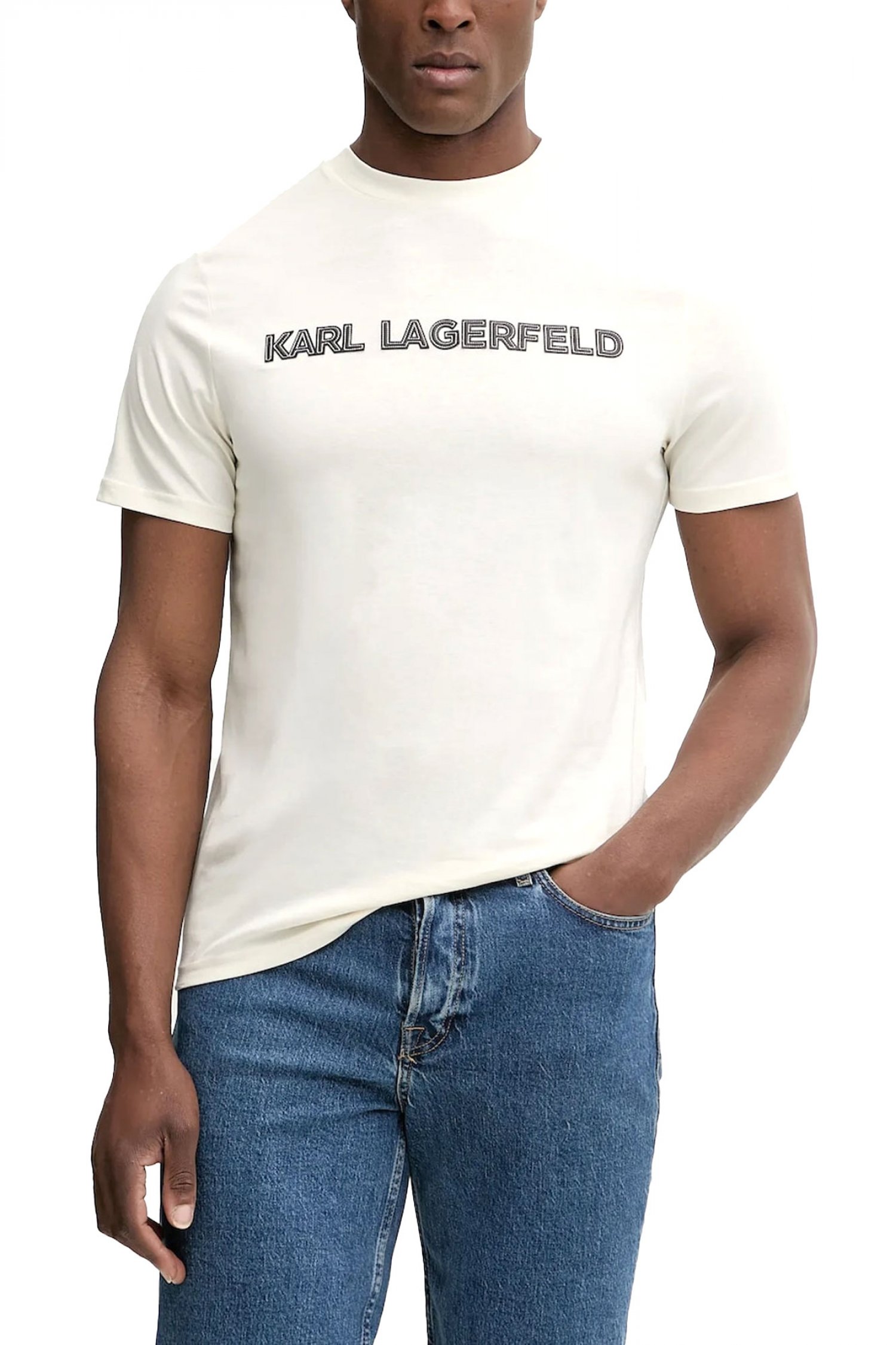 KARL LAGERFELD T-SHIRT CREW NECK BIG LOGO ΥΠΟΛΕΥΚΟ