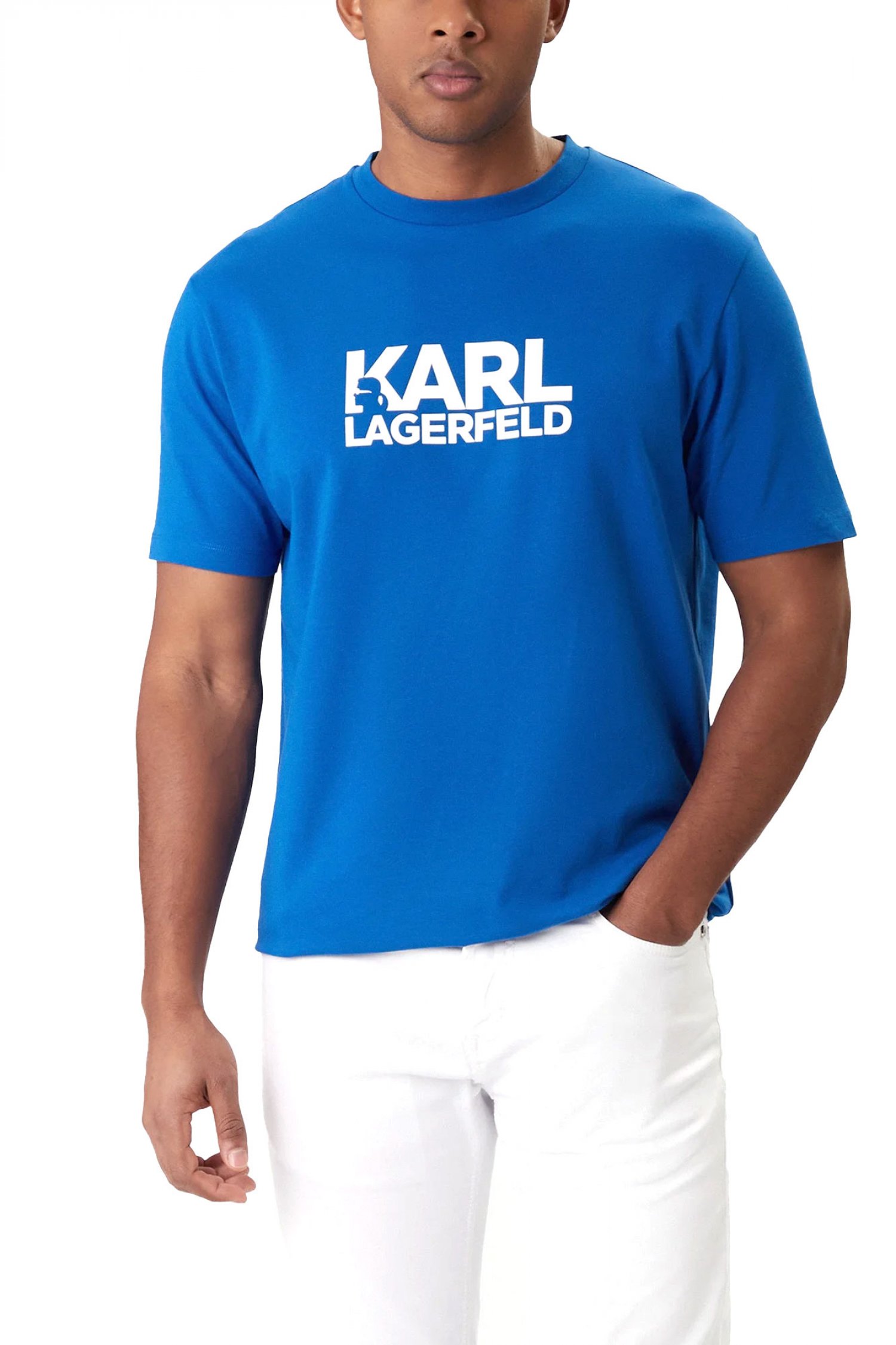 KARL LAGERFELD T-SHIRT CREW NECK LOGO ΡΟΥΑ ΜΠΛΕ