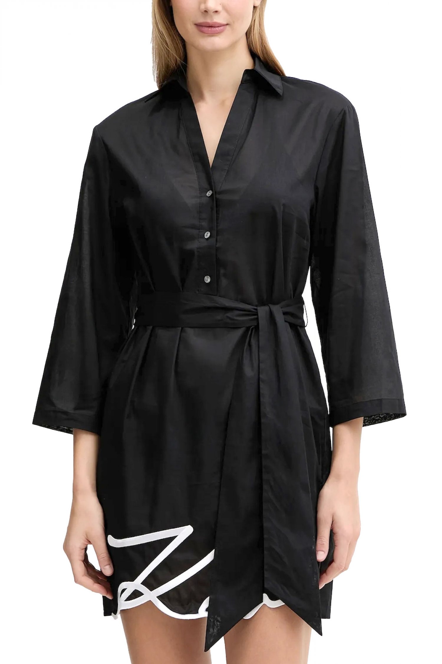 KARL LAGERFELD ΠΑΡΕΟ DNA SIGNATURE BEACH DRESS ΑΝΟΙΓΜΑΤΑ ΚΑΤΩ ΑΠΟΣΠΩΜΕΝΗ ΖΩΝΗ ΜΑΥΡΟ