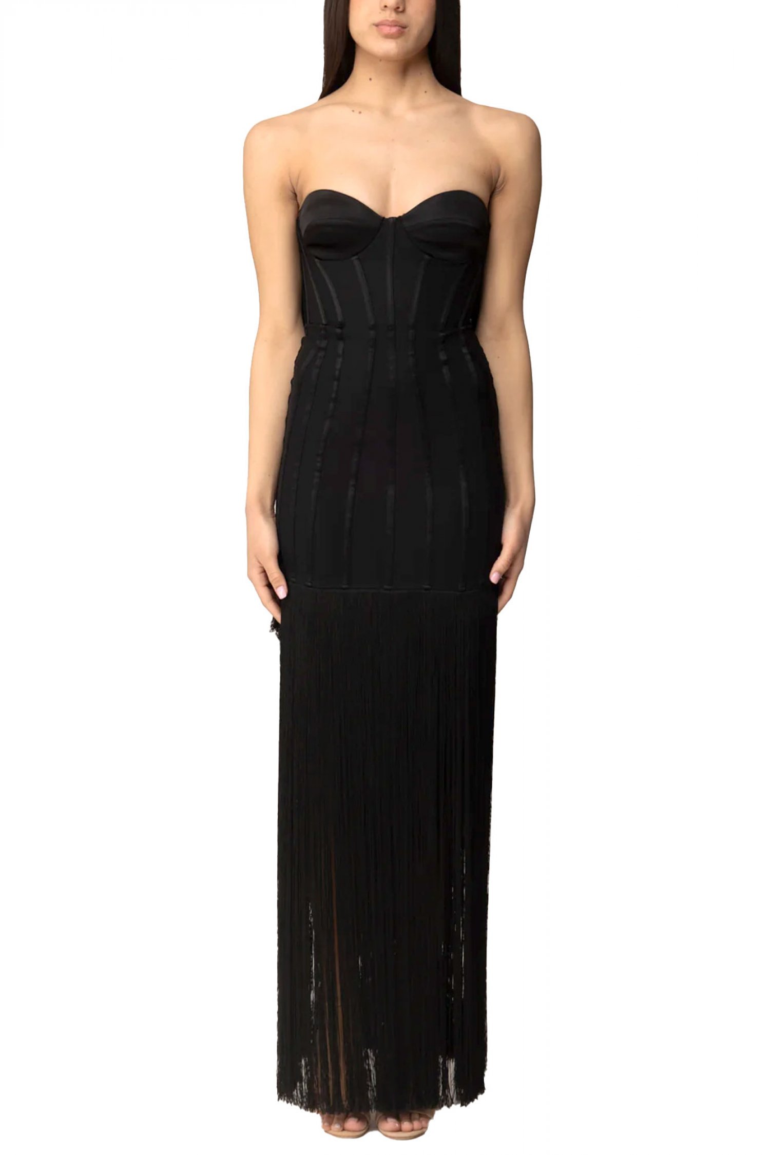 ELISABETTA FRANCHI ΦΟΡΕΜΑ MAXI ΜΕΣΑΤΟ ΣΤΡΑΠΛΕΣ ΚΡΟΣΙΑ ΜΑΥΡΟ