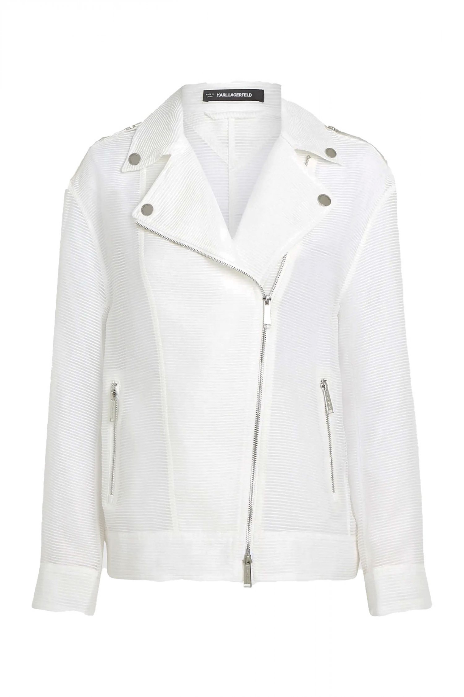 KARL LAGERFELD ΜΠΟΥΦΑΝ MESH BIKER JACKET C-THRU ΛΕΥΚΟ
