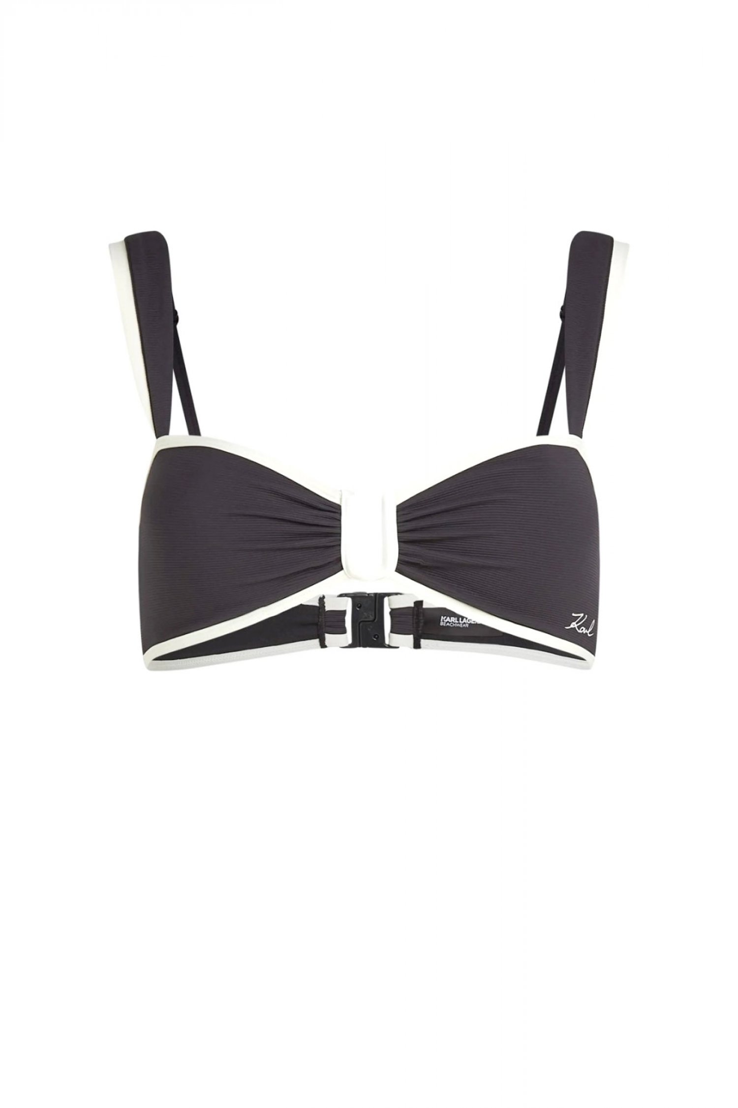 KARL LAGERFELD ΜΑΓΙΩ SIGNATURE BANDEAU BIKINI TOP ΜΑΥΡΟ-ΕΚΡΟΥ