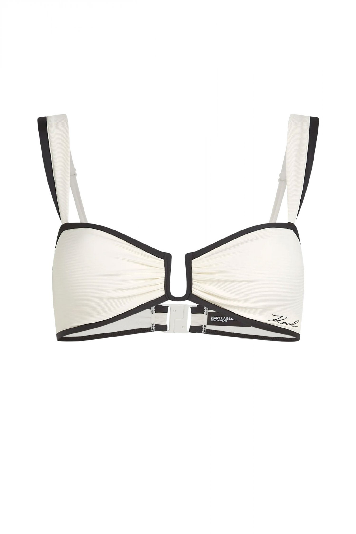 KARL LAGERFELD ΜΑΓΙΩ BIKINI TOP SIGNATURE BANDEAU LOGO ΕΚΡΟΥ-ΜΑΥΡΟ