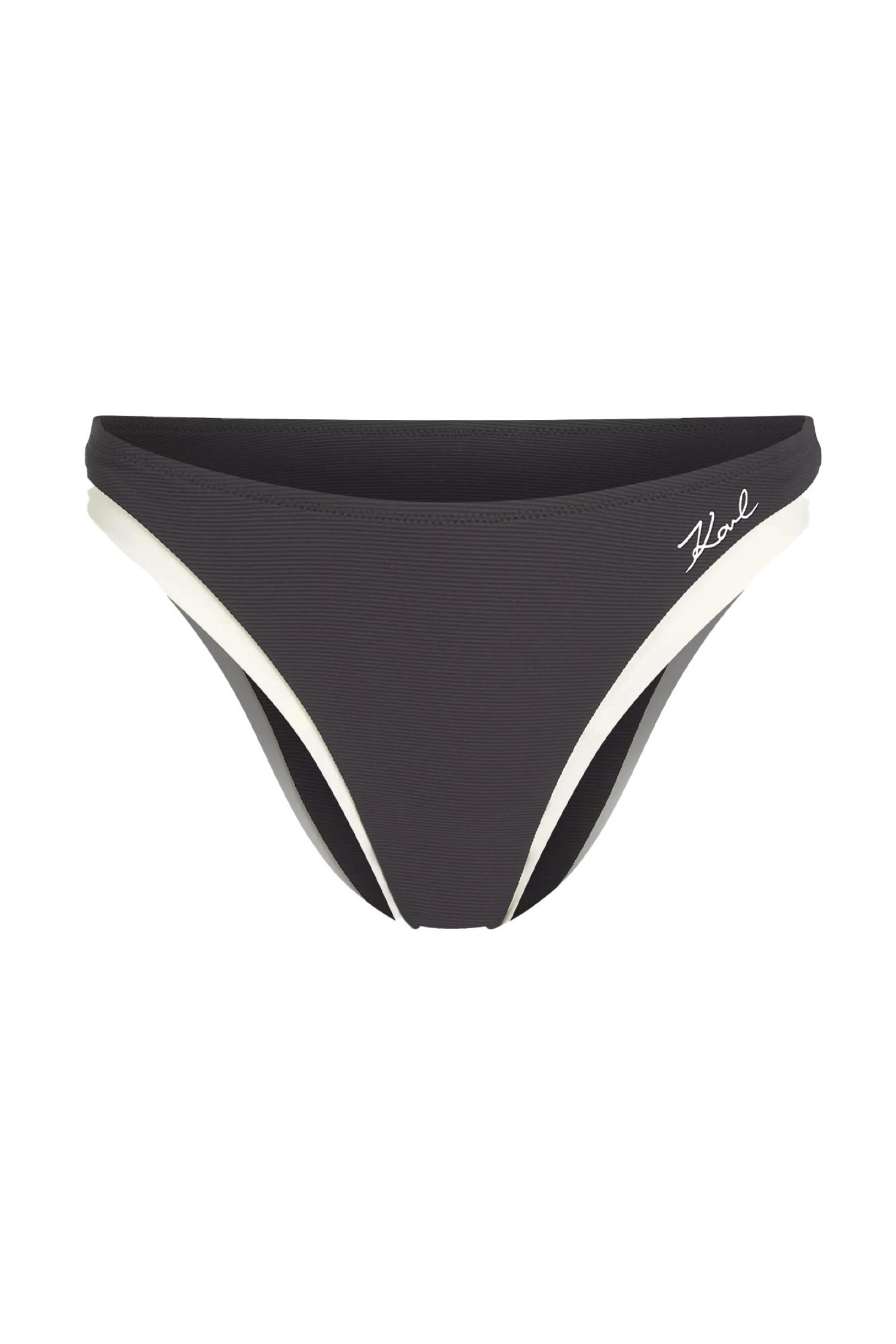 KARL LAGERFELD ΜΑΓΙΩ BIKINI BOTTOM SIGNATURE CHEEKY LOGO ΜΑΥΡΟ-ΕΚΡΟΥ