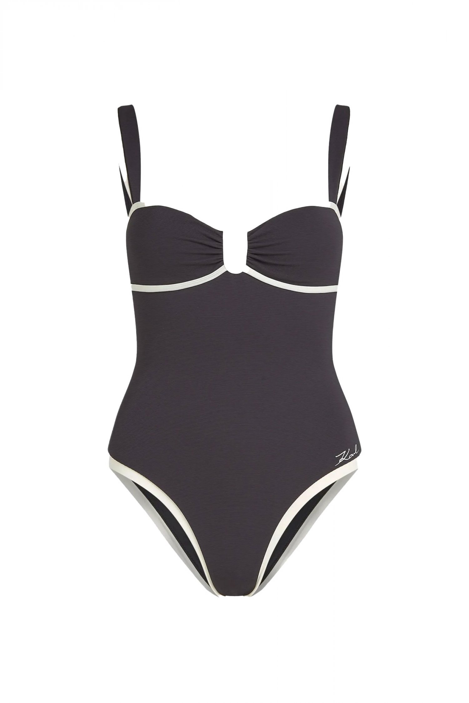 KARL LAGERFELD ΜΑΓΙΩ ΟΛΟΣΩΜΟ SIGNATURE CHEEKY LOGO ΜΑΥΡΟ-ΕΚΡΟΥ