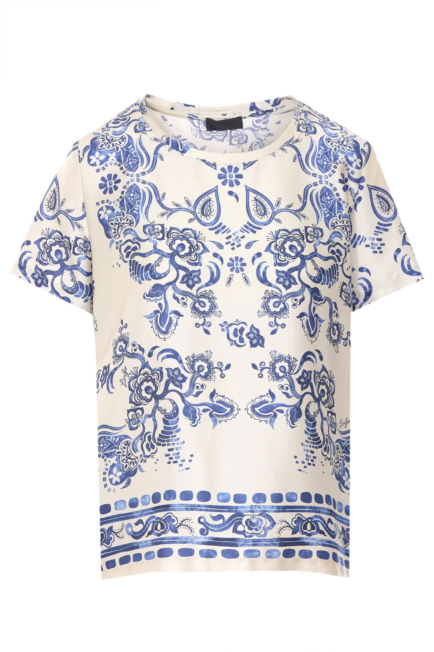 LIU-JO BETTER ΜΠΛΟΥΖΑ FLORAL ΜΕ ΟΨΗ ΣΑΤΕΝ ΜΠΕΖ-ΜΠΛΕ