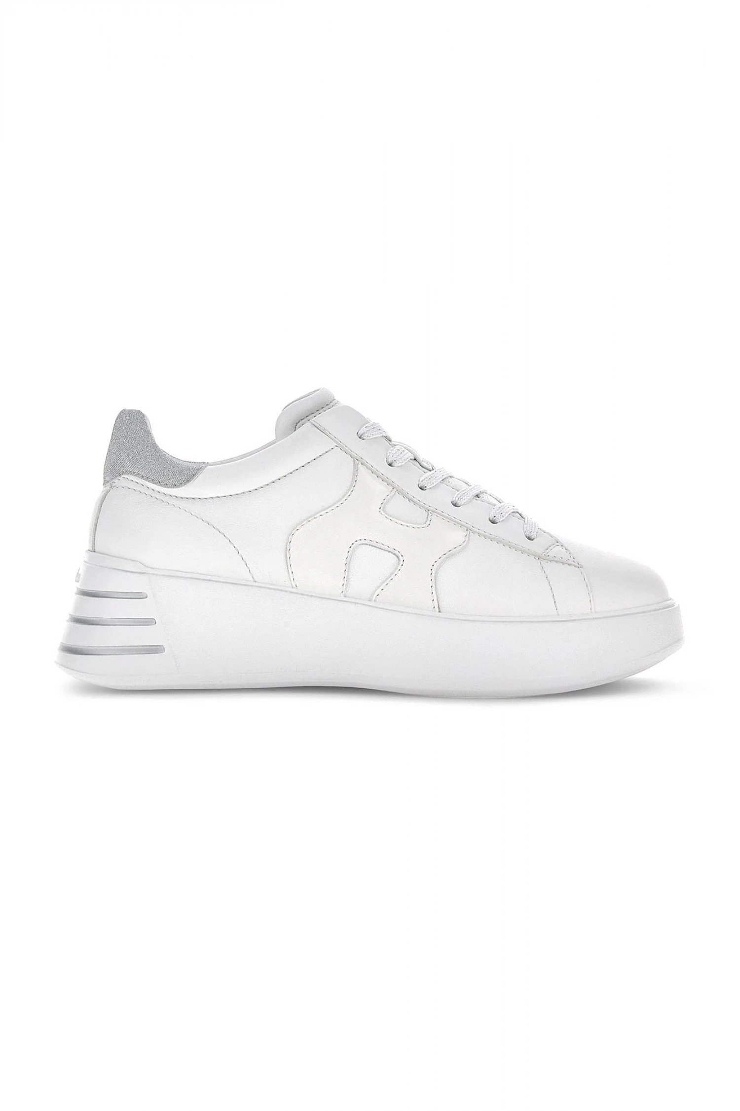 HOGAN ΠΑΠΟΥΤΣΙΑ SNEAKERS ΔΕΡΜΑ REBEL H564 ALLACCIATO H QYQ ARGENTO BIANCO ΛΕΥΚΟ