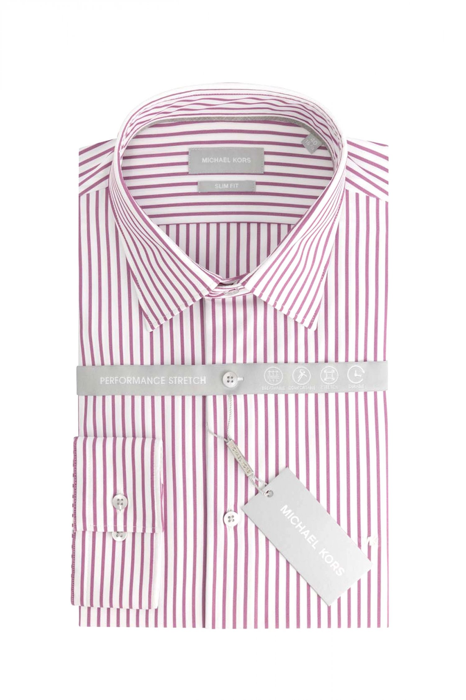 MICHAEL KORS ΠΟΥΚΑΜΙΣΟ ΡΙΓΕ SLIM FIT PERFORMANCE STRETCH ΜΠΟΡΝΤΩ-ΛΕΥΚΟ