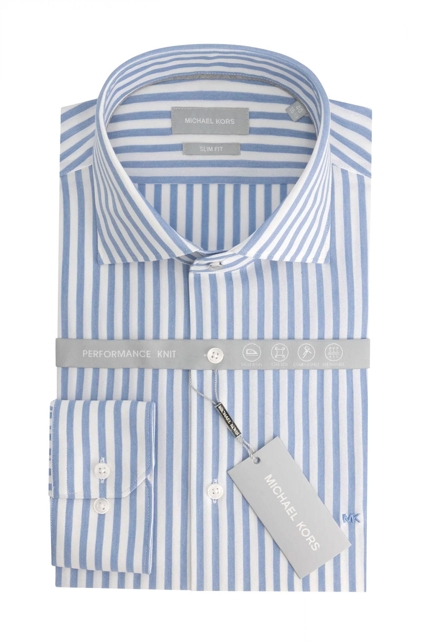 MICHAEL KORS ΠΟΥΚΑΜΙΣΟ ΡΙΓΕ SLIM FIT PERFORMANCE KNIT ΣΙΕΛ-ΛΕΥΚΟ