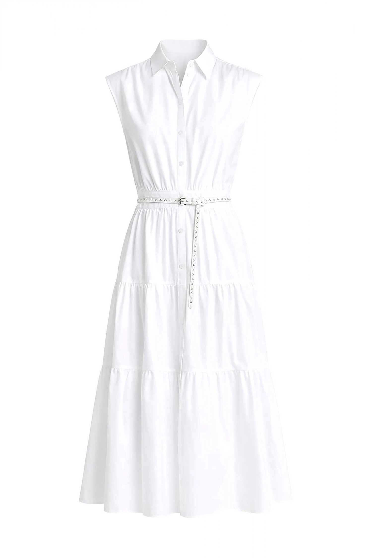 MICHAEL KORS ΦΟΡΕΜΑ MIDI POLO ΚΟΥΜΠΙΑ ΒΟΛΑΝ ΑΠΟΣΠΩΜΕΝΗ ΖΩΝΗ ΛΕΥΚΟ