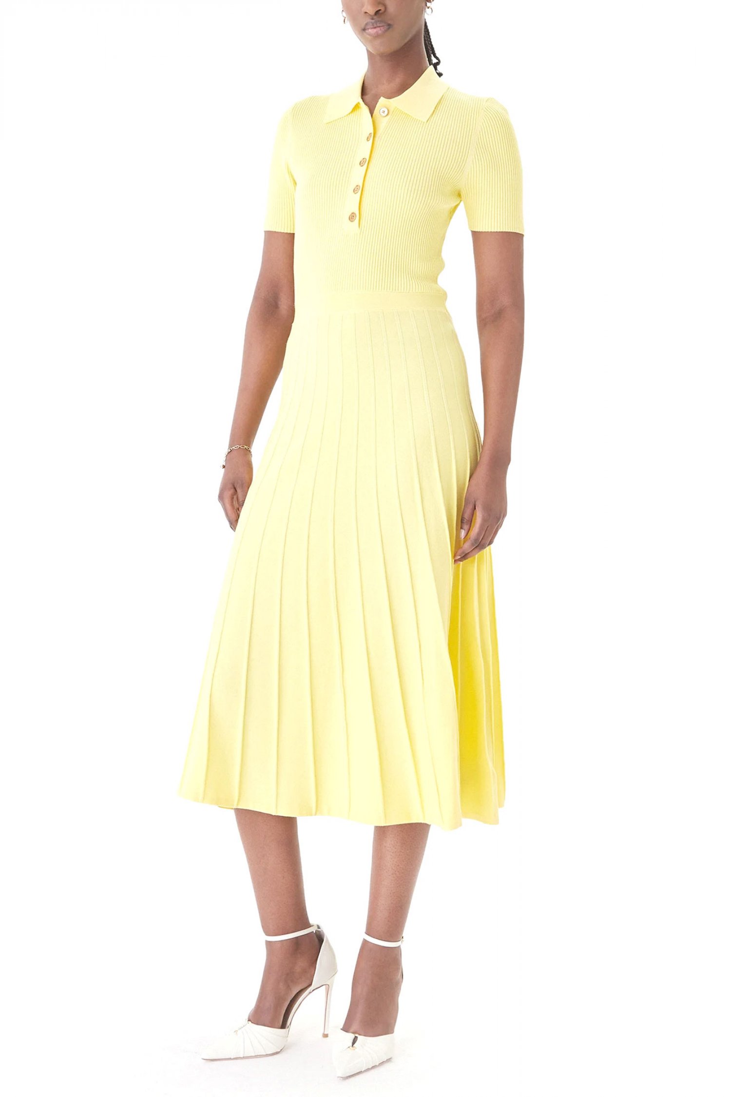 MICHAEL KORS ΦΟΡΕΜΑ MIDI POLO ΠΙΕΤΑ ΚΙΤΡΙΝΟ
