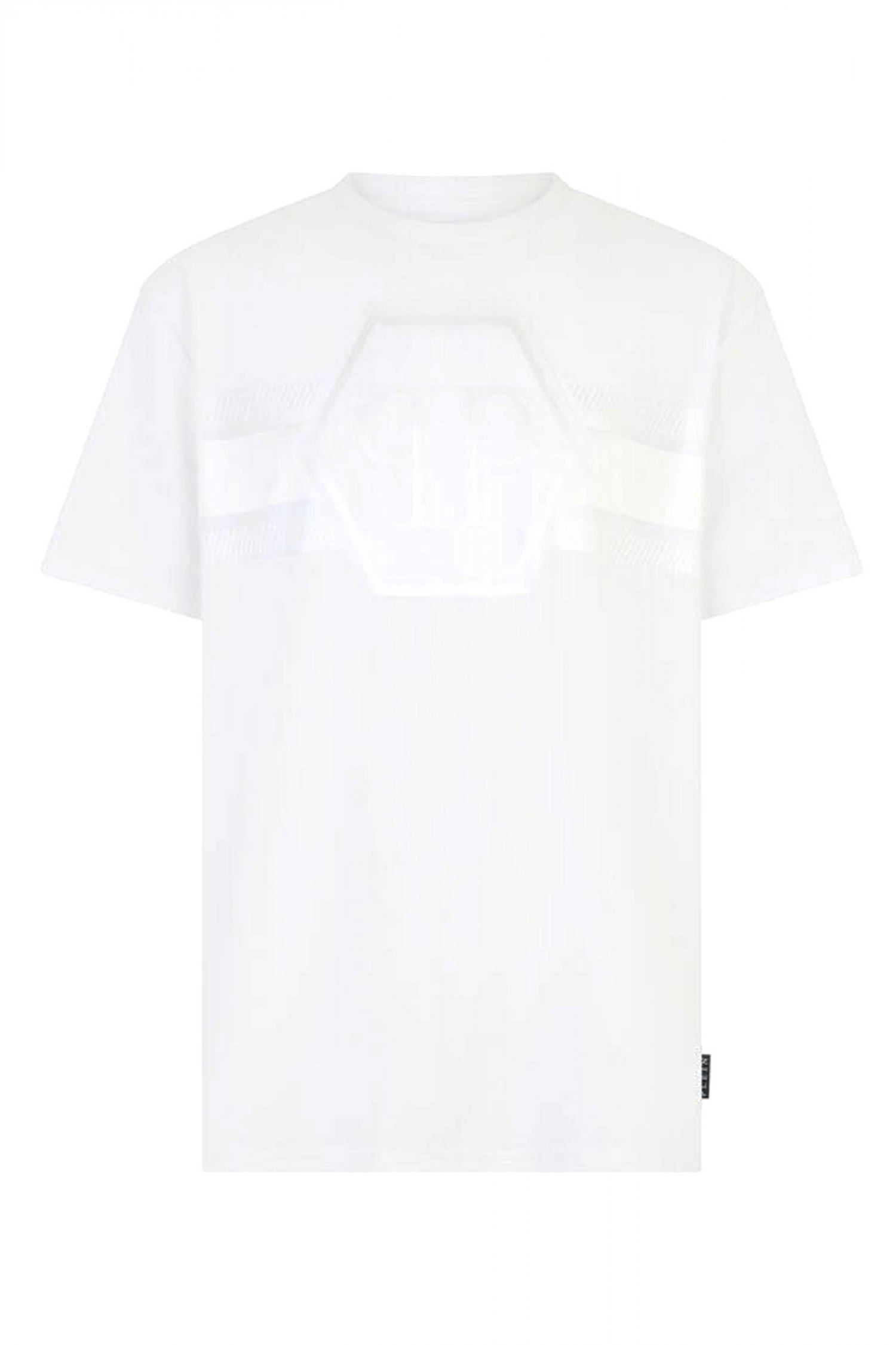 PHILLIP PLEIN T-SHIRT JACQUARD HEXAGON LINE ΛΕΥΚΟ
