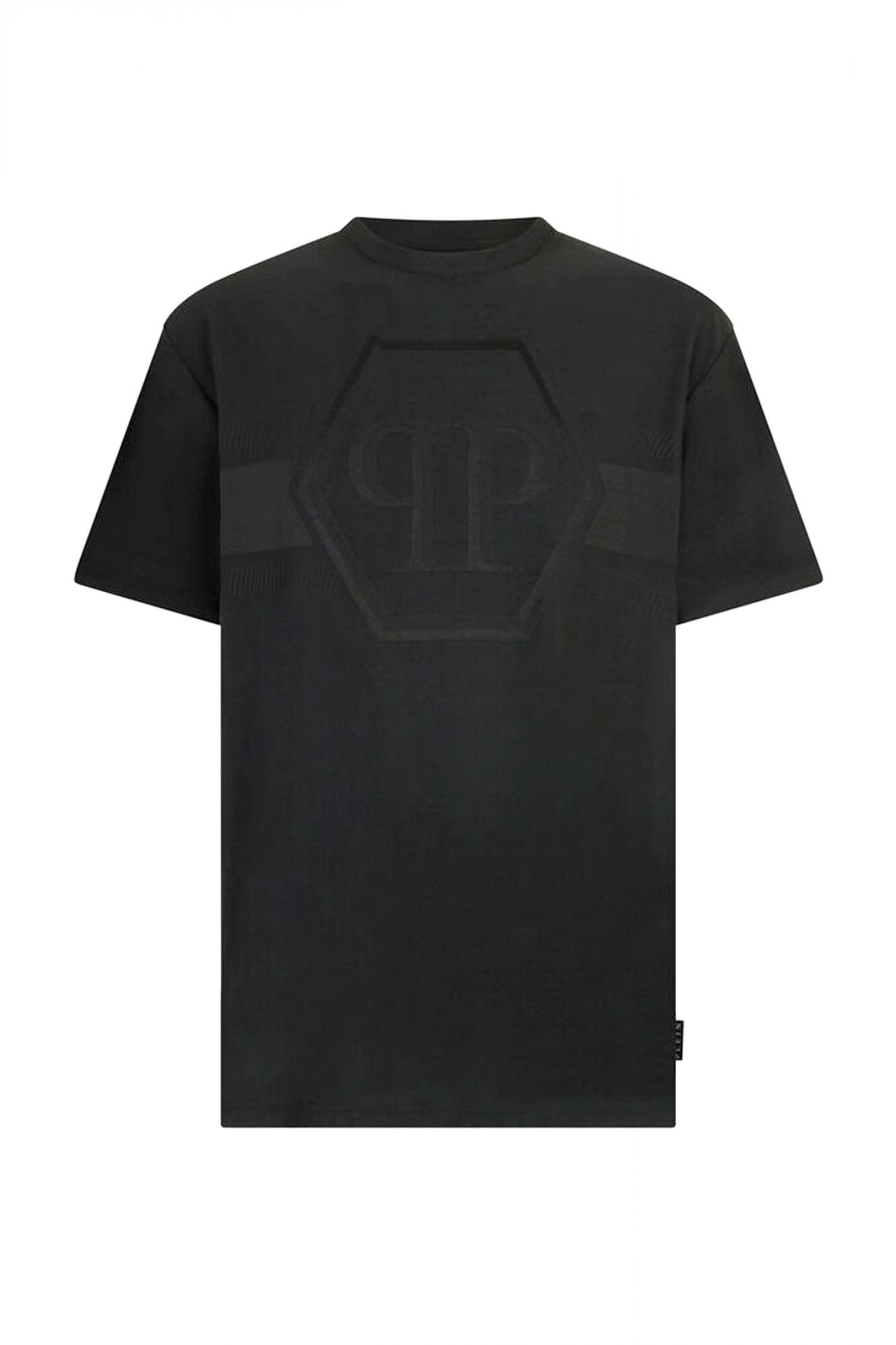 PHILLIP PLEIN T-SHIRT JACQUARD HEXAGON LINE ΜΑΥΡΟ