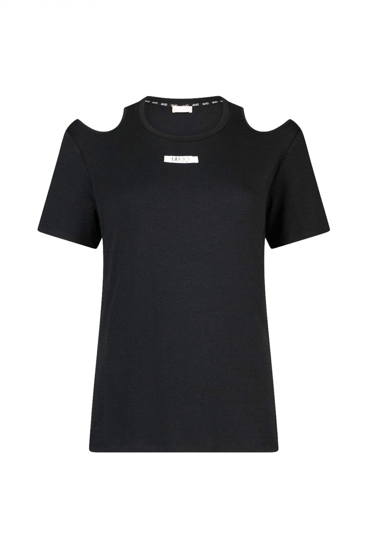 LIU-JO LIU-JO BETTER T-SHIRT ΑΝΟΙΓΜΑΤΑ ΩΜΟ LOGO ΜΑΥΡΟ