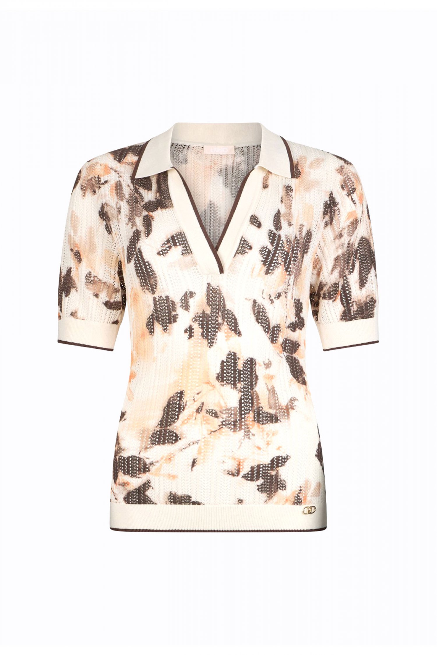 LIU-JO LIU-JO POLO ΠΛΕΚΤΟ ΔΙΑΤΡΗΤΟ FLORAL ΕΚΡΟΥ-ΚΑΦΕ