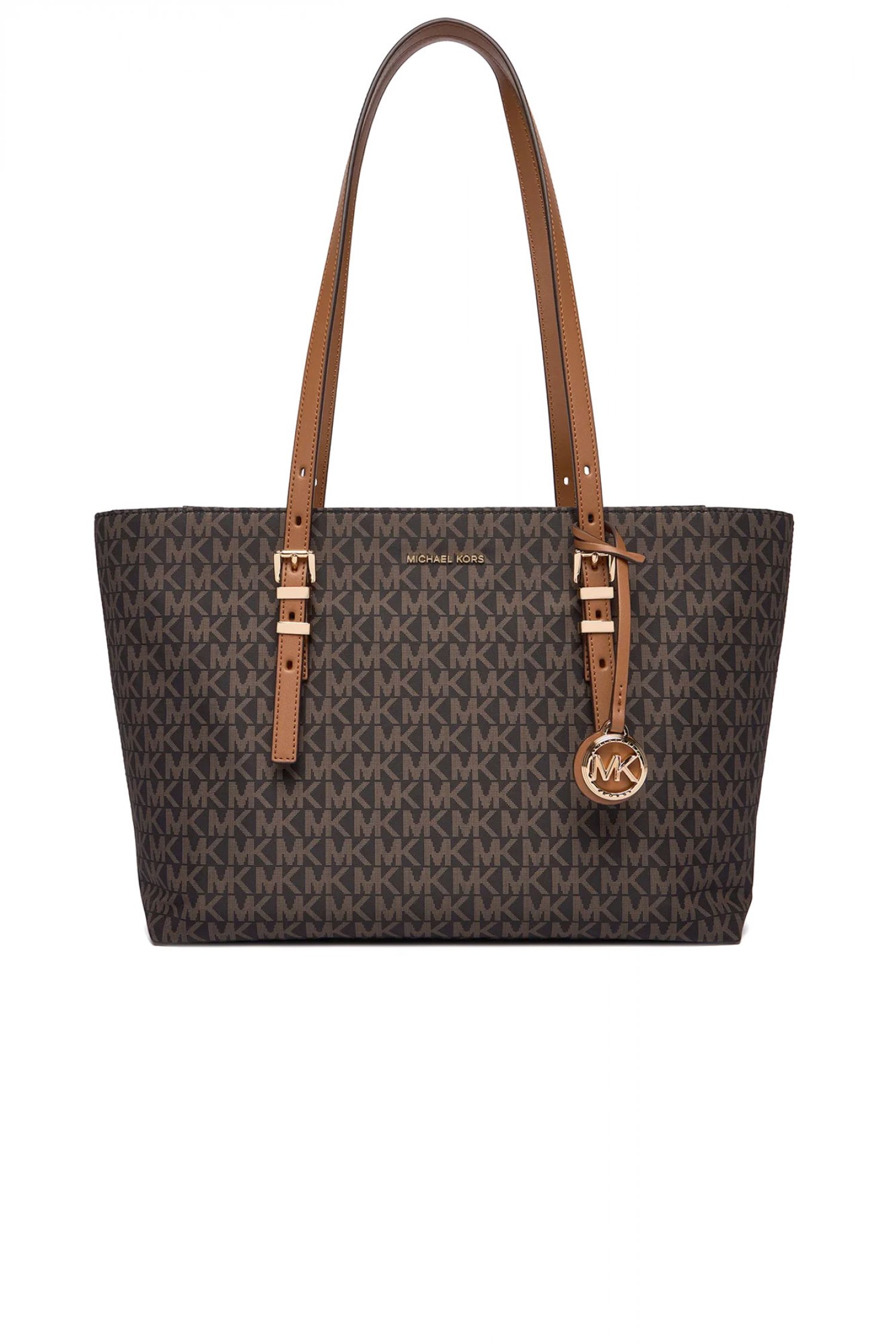 Michael Kors MICHAEL KORS ΤΣΑΝΤΑ ΩΜΟΥ QUINN ALL OVER LOGO ΣΚΟΥΡΟ ΚΑΦΕ