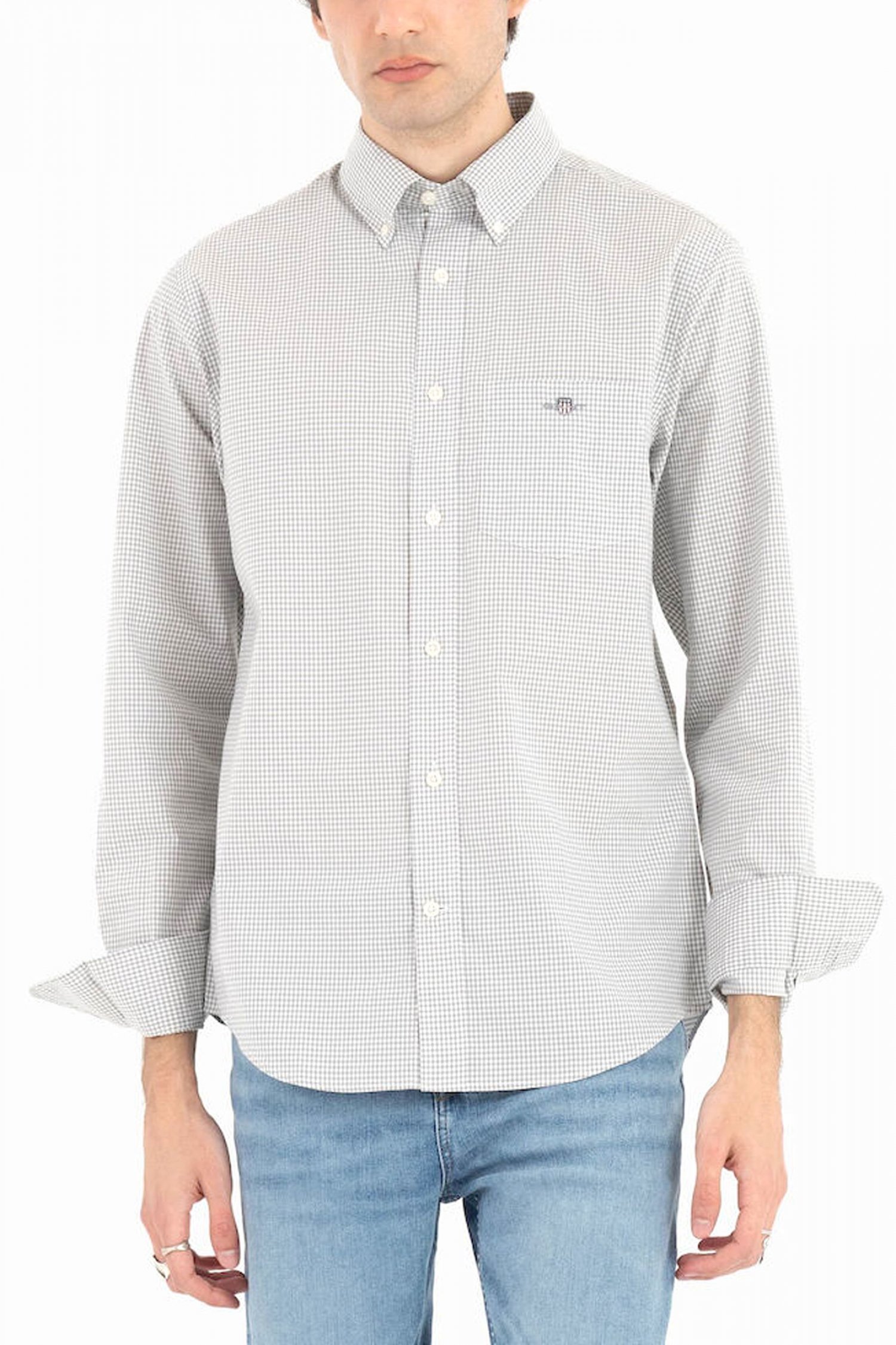 GANT ΠΟΥΚΑΜΙΣΟ ΚΑΡΩ REG CLASSIC POPLIN GINGHAM SHIRT ΓΚΡΙ-ΛΕΥΚΟ
