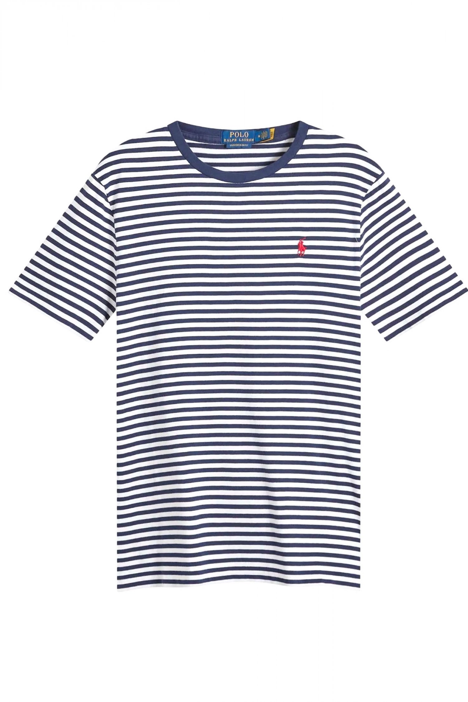 RALPH LAUREN T-SHIRT CUSTOM SLIM FIT ΡΙΓΕ ΛΕΥΚΟ-ΜΠΛΕ