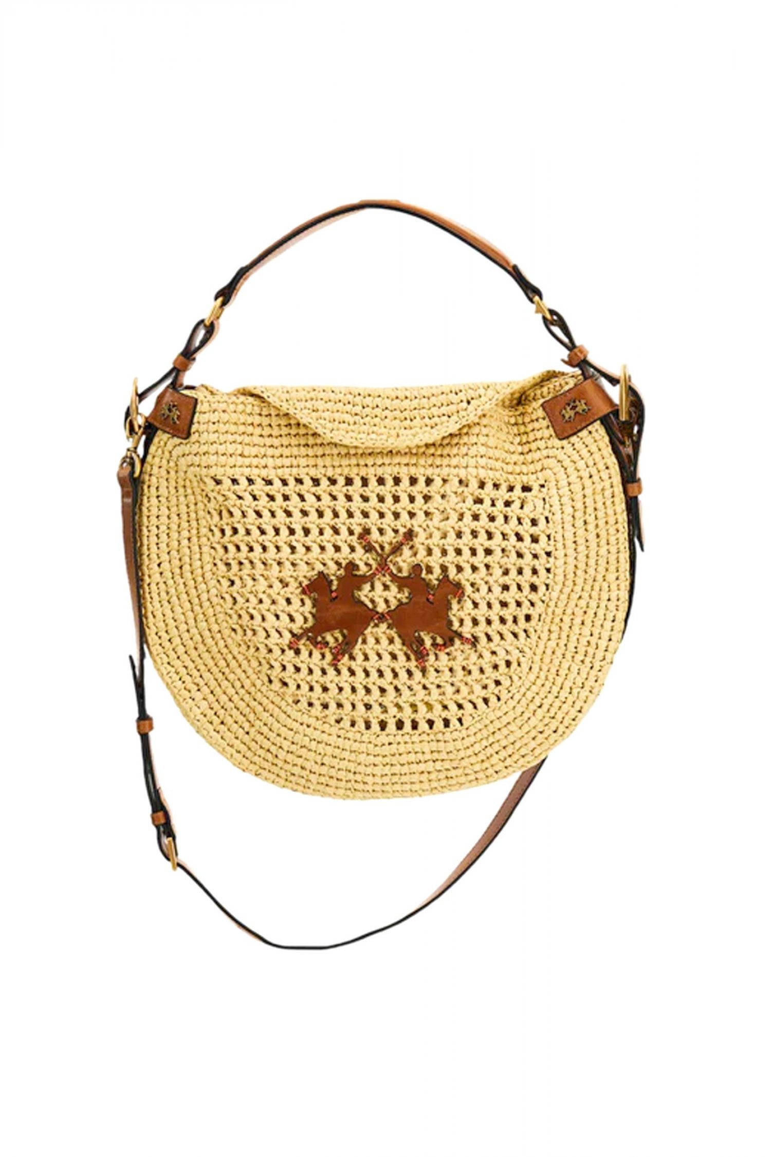 LA MARTINA ΤΣΑΝΤΑ ΩΜΟΥ/CROSSBODY HOBO RAPHIA/LEATHER LOGO ΜΠΕΖ-ΚΑΦΕ