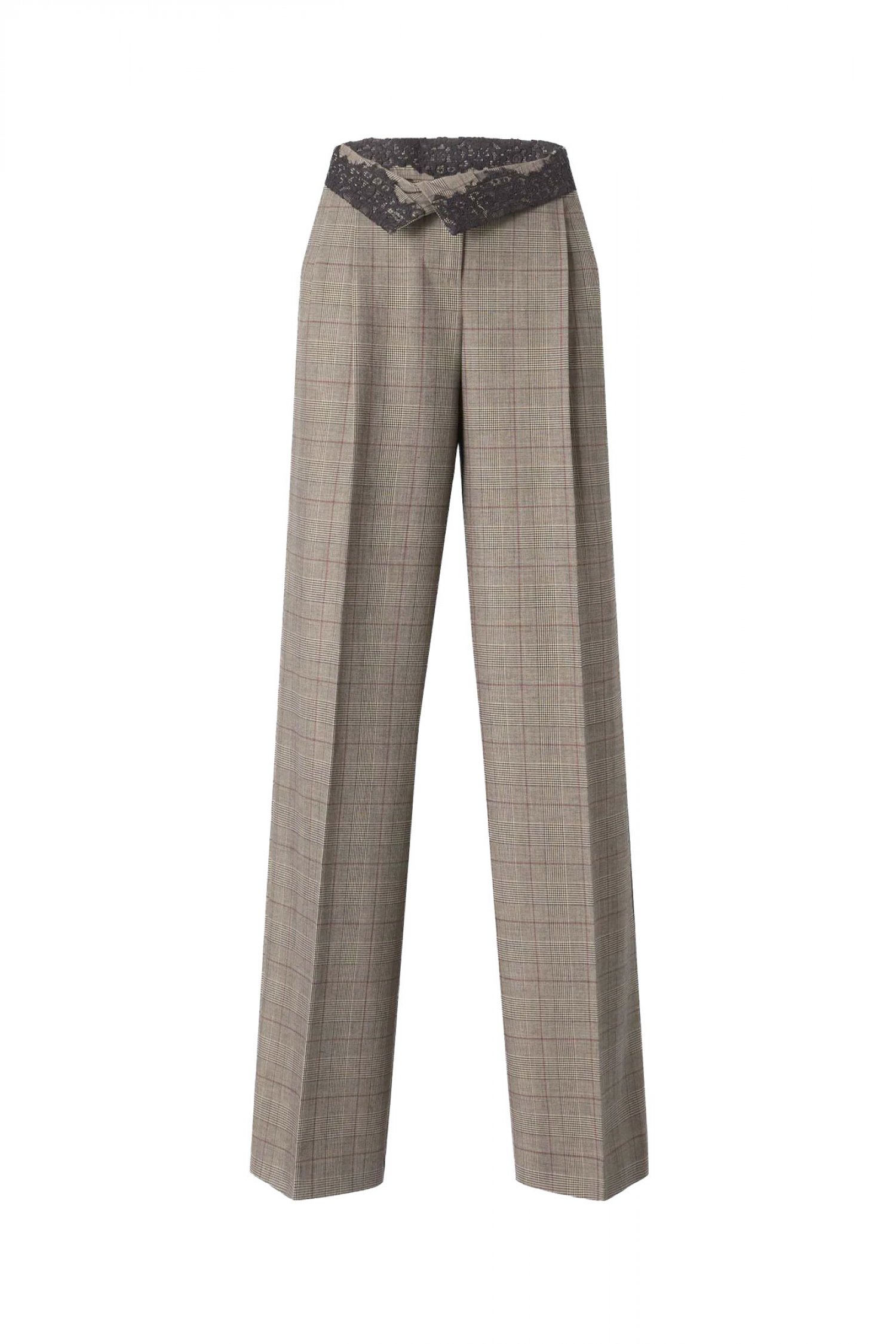 PINKO ΠΑΝΤΕΛΟΝΙ PLUMERIA TROUSERS ΚΑΡΟ ΓΚΡΙ-ΜΠΟΡΝΤΩ