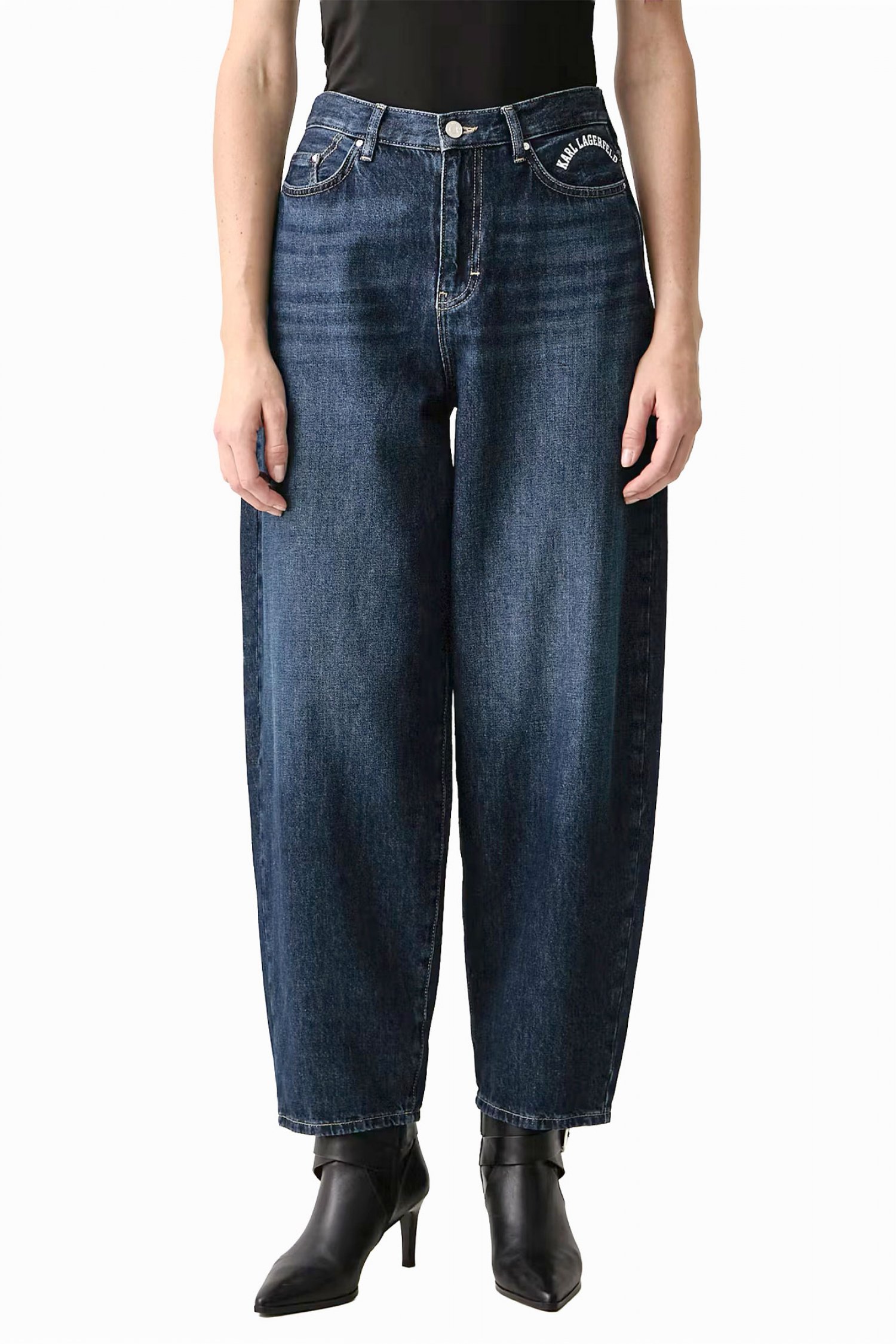 KARL LAGERFELD ΠΑΝΤΕΛΟΝΙ JEANS IKON BARREL MID RISE LOGO ΜΠΛΕ