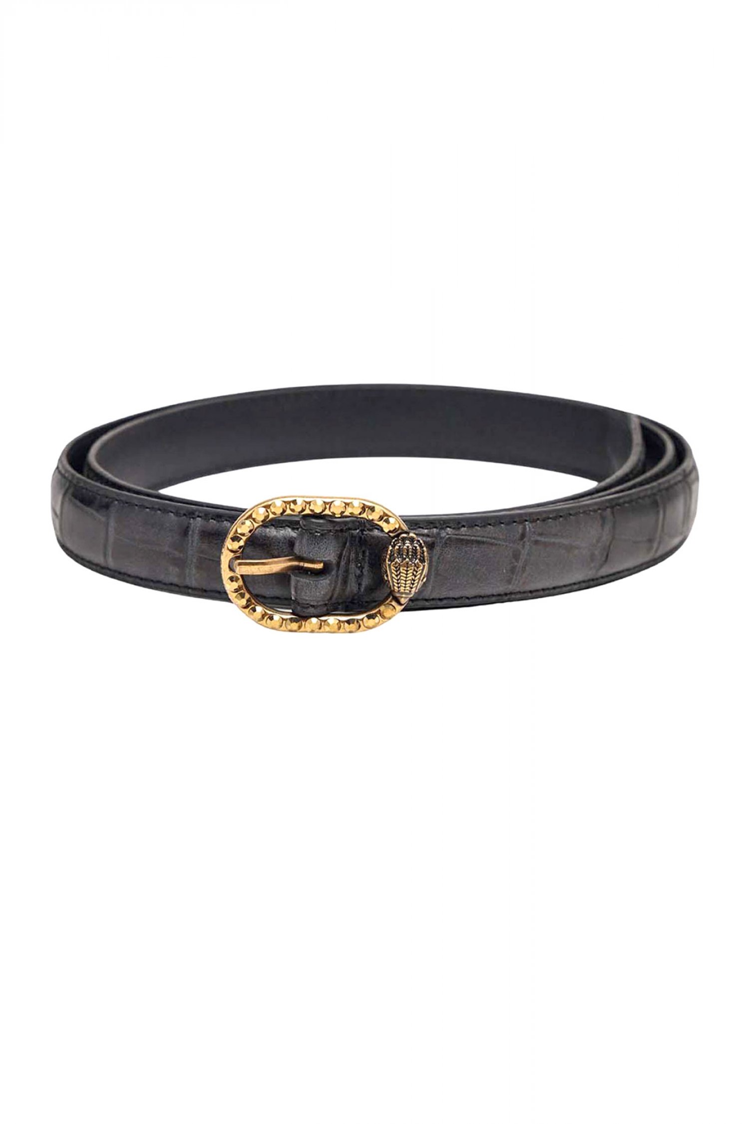 KURT GEIGER ΖΩΝΗ MAYFAIR 18 BELT ΚΡΟΚΟ LOGO ΣΚΟΥΡΟ ΚΑΦΕ