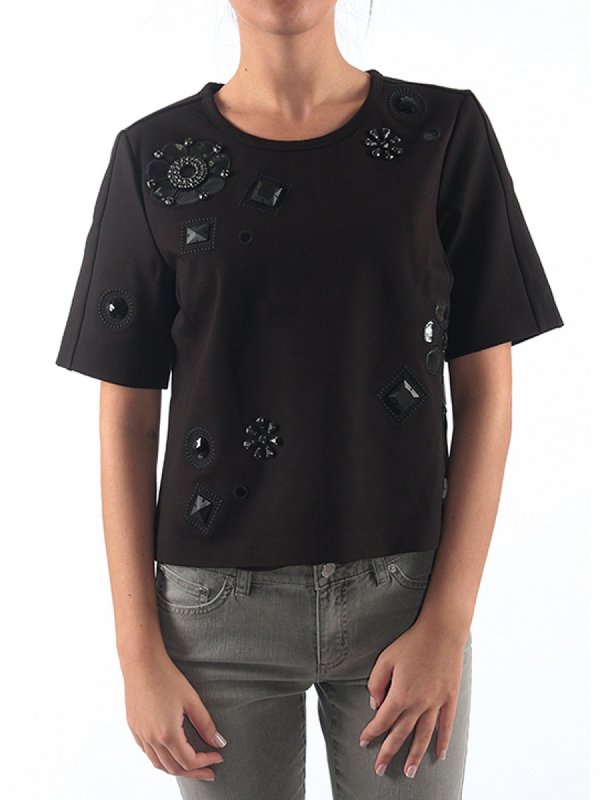 JUICY COUTURE TOP BACK-ZIP PONTE EMBELLISHED ΜΑΥΡΟ