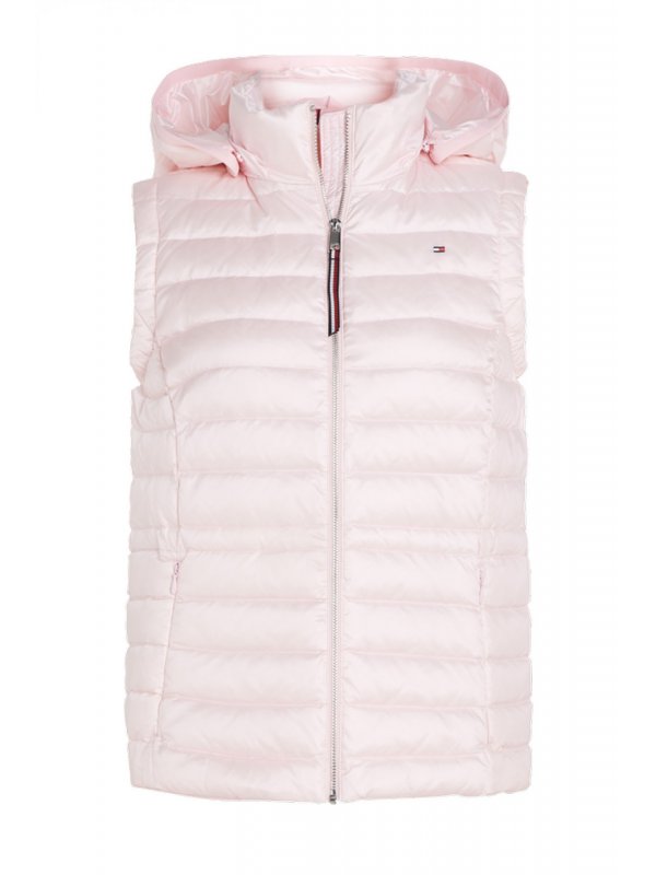 TOMMY HILFIGER ΜΠΟΥΦΑΝ ΑΜΑΝΙΚΟ FEMININE LW DOWN VEST ΑΠΟΣΠΩΜΕΝΗ ΚΟΥΚΟΥΛΑ LOGO ΡΟΖ