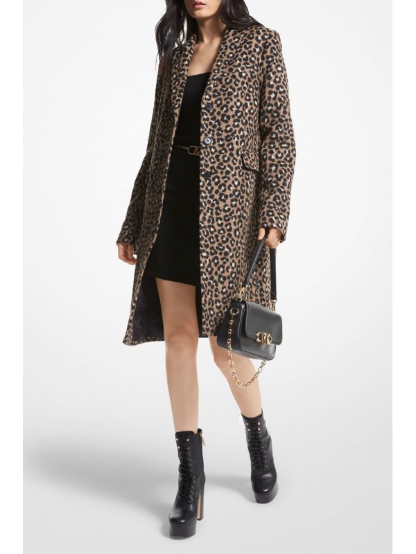 MICHAEL KORS ΠΑΛΤΟ ΜΑΚΡΥ ANIMAL PRINT ΚΑΦΕ/ΜΑΥΡΟ