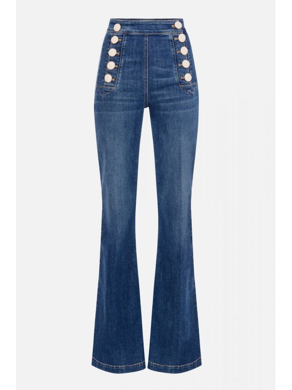 ELISABETTA FRANCHI ΠΑΝΤΕΛΟΝΙ JEANS FLARE ΨΗΛΟΜΕΣΟ ΚΟΥΜΠΙΑ ΤΣΕΠΕΣ ΜΠΛΕ