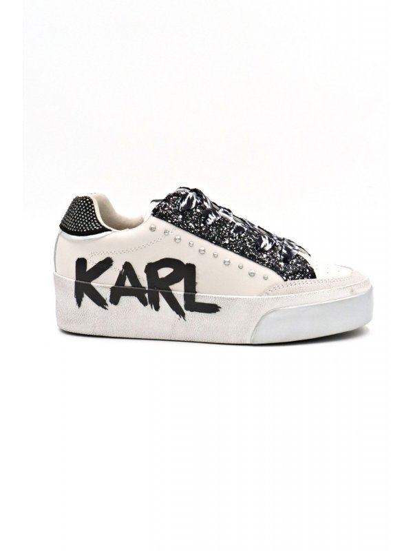KARL LAGERFELD ΠΑΠΟΥΤΣΙΑ SNEAKERS TΡΟΥΞ ΑΣΗΜΙ ΣΤΡΑΣ SKOOL MAX LOGO ΛΕΥΚΟ/ΜΑΥΡΟ /ΑΣΗΜΙ