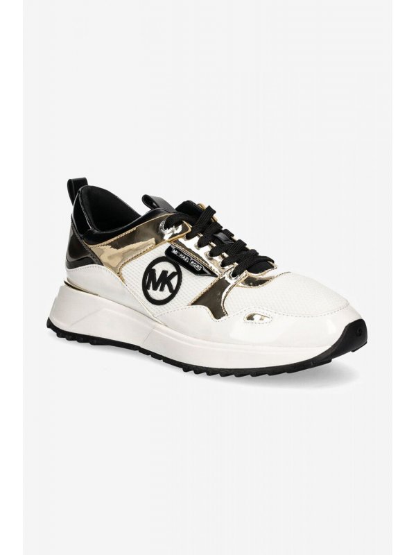 MICHAEL KORS ΠΑΠΟΥΤΣΙΑ SNEAKERS THEO TRAINER LOGO ΜΕΤΑΛΛΙΚΑ ΧΡΩΜΑΤΑ ΛΕΥΚΟ