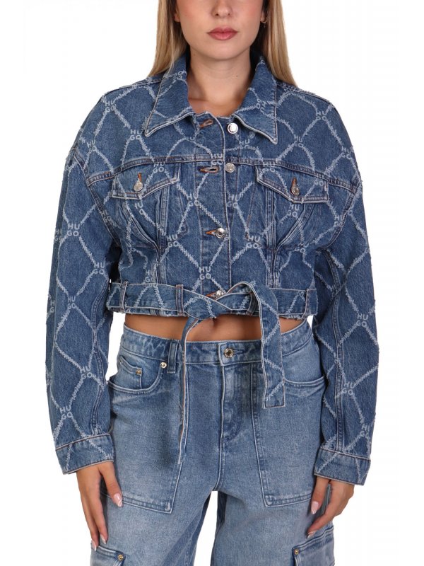 HUGO JACKET JEANS CROP GEDARI ALL OVER PRINT ΜΠΛΕ