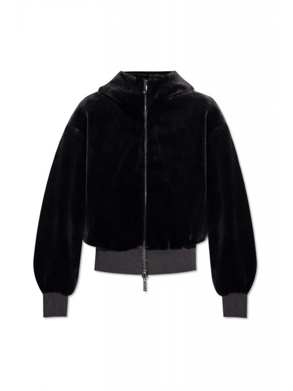 EMPORIO ARMANI ΜΠΟΥΦΑΝ BOMBER FAUX FUR ΔΙΠΛΗΣ ΟΨΕΩΣ ΜΗ ΑΠΟΣΠΩΜΕΝΗ ΚΟΥΚΟΥΛΑ ΜΑΥΡΟ
