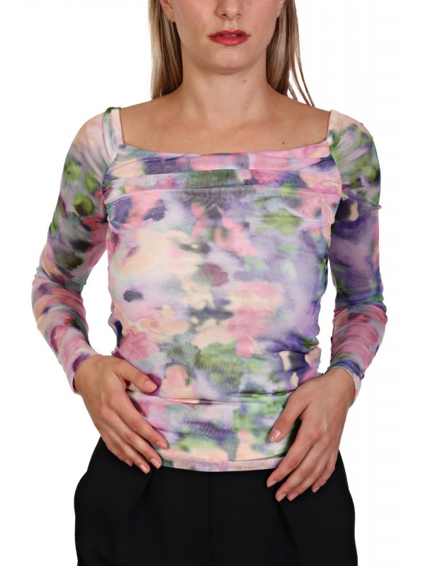 PATRIZIA PEPE ΜΠΛΟΥΖΑ ΕΞΩ ΩΜΟΥΣ ΤΟΥΛΙ ΕΛΑΣΤΙΚΟ ΕΜΠΡΙΜΕ ΡΟΖ