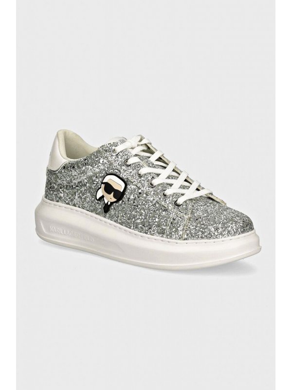 KARL LAGERFELD ΠΑΠΟΥΤΣΙΑ SNEAKERS NFT LO LACE ΜΕΤΑΛΛΙKO GLITTER LOGO ΑΣΗΜΙ