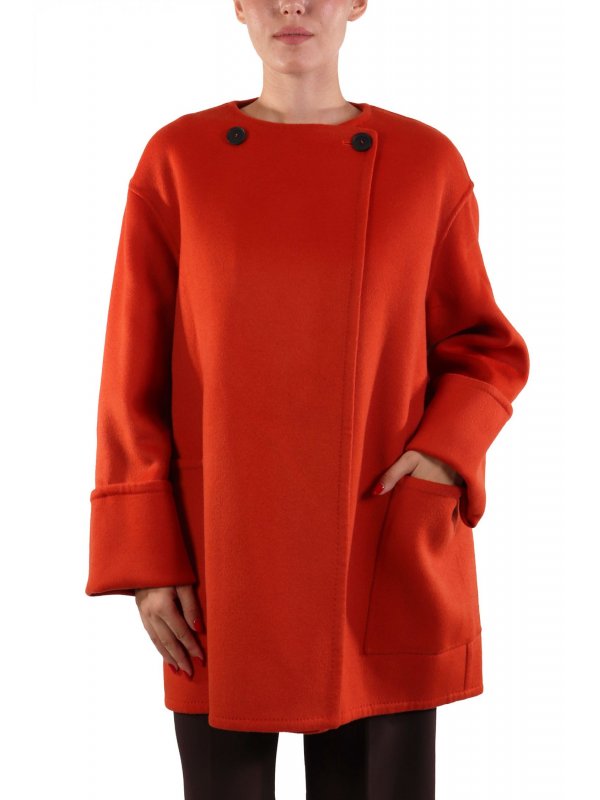 LIVIANA CONTI ΠΑΛΤΟ ΛΑΙΜΟΚΟΨΗ ΣΤΑΥΡΩΤΟ ΣΚΟΥΡΟ ΠΟΡΤΟΚΑΛΙ