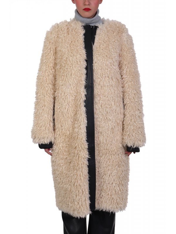 PATRIZIA PEPE ΠΑΛΤΟ ΔΙΠΛΗΣ ΟΨΕΩΣ FAUX FUR / LEATHER ΕΚΡΟΥ / ΜΑΥΡΟ