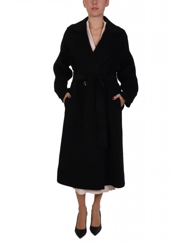 MARELLA ΠΑΛΤΟ ARLEY ΜΑΛΛΙΝΟ ΣΤΑΥΡΩΤΟ ΜΑΚΡΥ ΜΑΥΡΟ