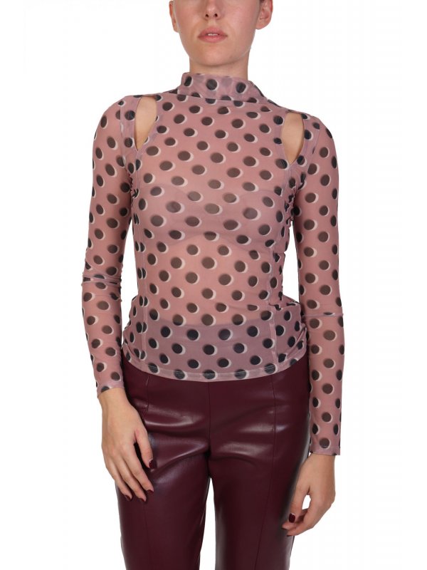 HUGO T-SHIRT DAVERIA ΑΝΟΙΓΜΑ ΤΟΥΛΙ ΔΙΑΦΑΝΟ ΠΟΥΑ ΡΟΖ-ΜΑΥΡΟ