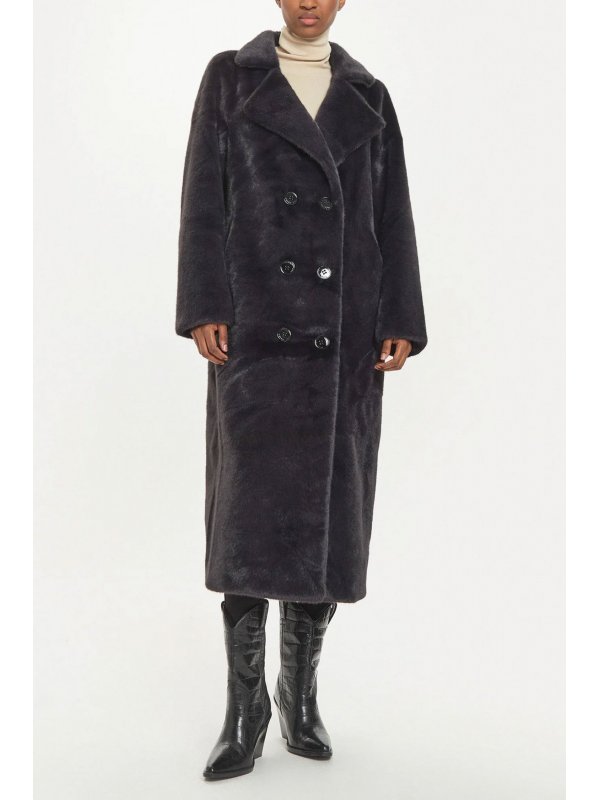 MICHAEL KORS ΠΑΛΤΟ FAUX FUR ΜΑΚΡΥ ΣΚΟΥΡΟ ΜΠΛΕ