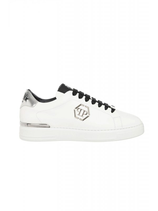 PHILIPP PLEIN ΠΑΠΟΥΤΣΙΑ SNEAKERS LO-TOP LOGO ΜΕΤΑΛΛΙΚΟ HEXAGON ΛΕΥΚΟ-ΜΑΥΡΟ