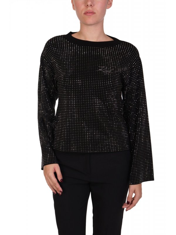KARL LAGERFELD ΜΠΛΟΥΖΑ RHINESTONE FASHION SWEATER ΚΑΡΦΙΤΣΑ LOGO ΜΑΥΡΟ