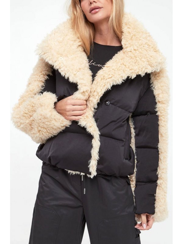 PATRIZIA PEPE ΜΠΟΥΦΑΝ PUFFER FAUX FUR ΜΑΥΡΟ / ΕΚΡΟΥ