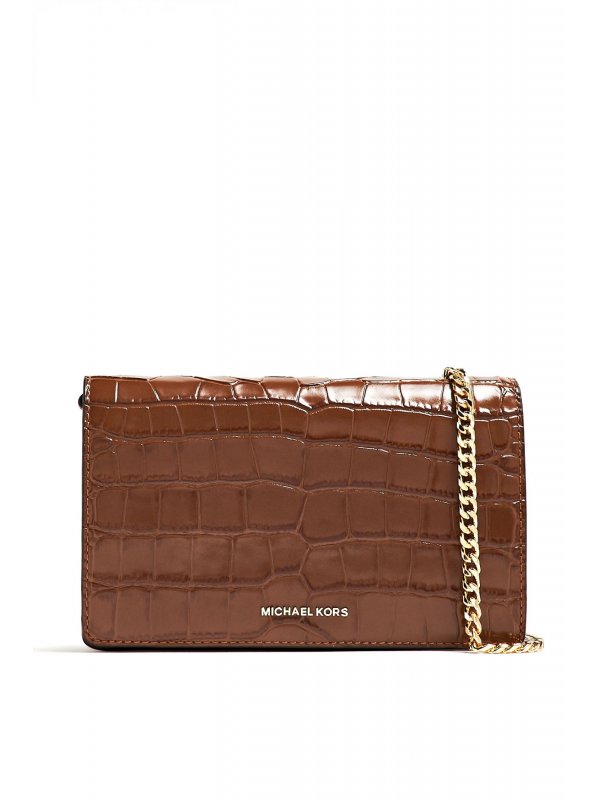 MICHAEL KORS ΤΣΑΝΤΑΚΙ CROSSBODY JET SET ΑΛΥΣΔΑ ΑΝΑΓΛΥΦΟ ΚΡΟΚΟ KAΦΕ
