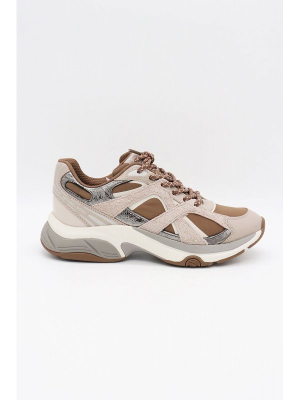 MICHAEL KORS ΠΑΠΟΥΤΣΙΑ SNEAKERS LEO TRAINER ΠΟΛΥΧΡΩΜΟ LOGO ΡΟΖ/ΜΠΕΖ/ΚΑΦΕ