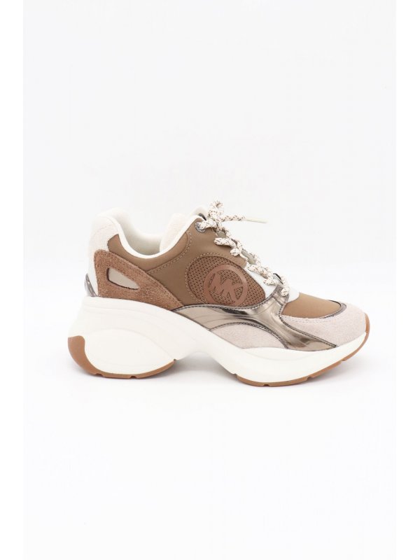 MICHAEL KORS ΠΑΠΟΥΤΣΙΑ SNEAKERS ΖUMA TRAINER ΠΟΛΥΧΡΩΜΟ LOGO ΡΟΖ/ΜΠΕΖ/ΚΑΦΕ