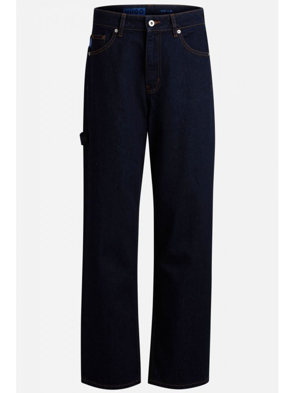 HUGO BLUE ΠΑΝΤΕΛΟΝΙ JEANS GETARA_B WIDE LEG LOGO ΣΚΟΥΡΟ ΜΠΛΕ