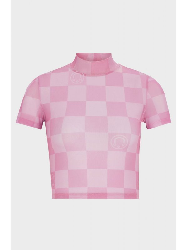 HUGO BLUE T-SHIRT DALORRA_B JERSEY C-THROUGH CHECK LOGO ΡΟΖ